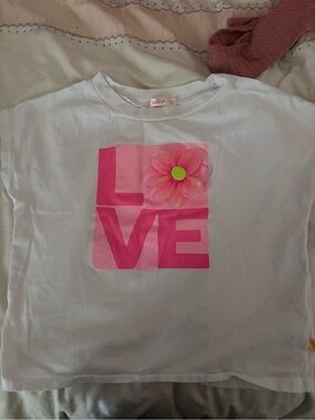 Billieblush White Tee with Pink LOVE Block and Pink Flower